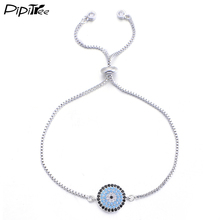Pipitree Fashion Round Charm Evil Eye Bule Zircon Bracelet for Women Men Adjustable Link Chain Bracelets & Bangles Brand Jewelry 2024 - купить недорого
