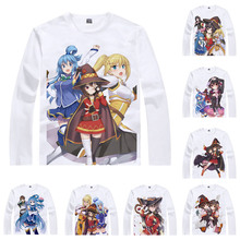 Camiseta konosuba god's lama kazuma sato, camiseta masculina casual vintage de manga comprida, para homens do mundo maravilhoso 2024 - compre barato