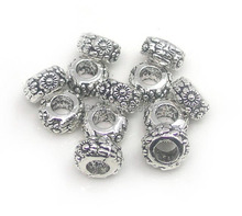 Free shipping 25pcs/lot 11x11x6mm silver plated alloy round flower beads big hole charms fit European DIY bracelet jewelry DIY 2024 - buy cheap