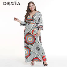 DEXIA Casual Beach Sexy Women Dress Printed Hollow Out Long Maxi Sleevel Plus Size 3XL Women Loose Deep V-Neck Vadim 2109 2024 - buy cheap