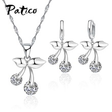 Sweet Cute Cherry Fruit Anniversary Zirconia Necklace Earrings Little Girl And Women Gift 925 Sterling Silver 2024 - buy cheap