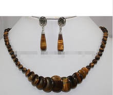 fine Lovely Wonderful word Tiger's Eye Round Beads Pendant Necklace earrings set gem women's jewelry  2024 - buy cheap