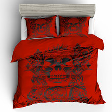 Conjunto de cama de edredom fanaijia king/queen com fronha, capa 3d de caveira com açúcar vermelho em 3d 2024 - compre barato