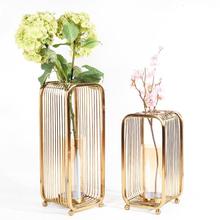 Jarrones de Metal con forma geométrica, soporte de flores hueco para decoración del hogar/boda, G039 2024 - compra barato