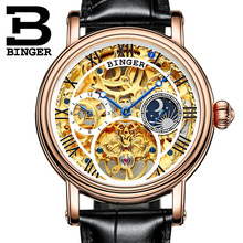 Switzerland BINGER Men Watch Big Mechanical Watch tourbillon Leather Strap Moon phase Sapphire Waterproof Automatic Watches 43mm 2024 - buy cheap