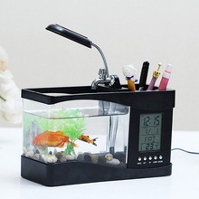 Mini Fish Tank Plastic Aquarium USB Auto Mini Fish Aquarium with LED Light LCD Display Screen and Clock Fish Tank Multi-function 2024 - buy cheap