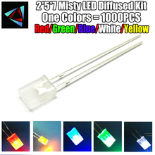 Conjunto difusor de led transversal, 1000 peças 2*5*7mm branco verde vermelho azul amarelo 5 cores