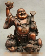 YM 318 7-дюймовый китайский чистый бронзовая фигурка для привлечения богатства счастливый смех Maitreya YuanBao RuYi Ride статуя Жабы 2024 - купить недорого