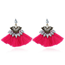 Pendientes étnicos bohemios hechos a mano para mujer, aretes de borla rosa, estilo geométrico de lujo, joyería india con flecos 2024 - compra barato