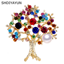 SHDIYAYUN Pearl Brooch Colorful Rinestone Tree Brooch For Women Gold Brooch Pins Natural Freshwater Pearl Jewelry Dropshipping 2024 - buy cheap