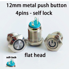 Interruptor de botón de presión de 12mm para Panel de Metal, botón pulsador de encendido de cabeza redonda y plana, 4 pines, luz LED, interruptor de autobloqueo a prueba de agua 2024 - compra barato