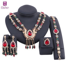 Conjunto de joyas de circón dorado para mujer, collar con borla de cristal, pulsera, pendientes, anillo, decoración nupcial para fiesta 2024 - compra barato