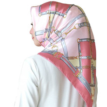Hiyab de satén con estampado islámico musulmán para mujer, pañuelo de seda, chal, turbante 2024 - compra barato