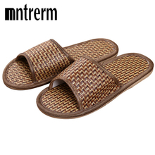 Mntrerm New Bamboo Cane Home Slippers Indoor Slip-on Flat Slippers Men Women Shoes Summer Fashion Big Size Linen Slippers Lovers 2024 - buy cheap