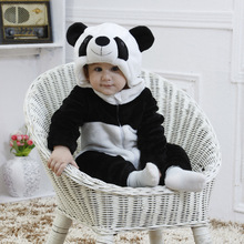 Фланелевая Пижама для новорожденных с длинным рукавом и капюшоном, с изображением животных, панды, леопарда 2024 - купить недорого