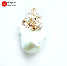 Qingmos-collar con colgante de perla blanca Natural para mujer, joyería de Perla Barroca de 20x35mm, gargantilla de cadena de 17 "pen111 2024 - compra barato