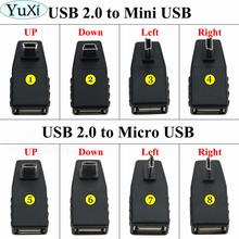 YuXi USB Женский к мини-usb мужской 90 градусов вверх вниз левый правый угол OTG адаптер USB 2,0 к Micro USB адаптер для автомобиля AUX планшет 2022 - купить недорого