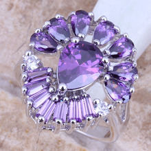 Trendy Purple Cubic Zirconia Silver Plated Women's Ring Size 6 / 7 / 8 / 9 R1074 2024 - buy cheap