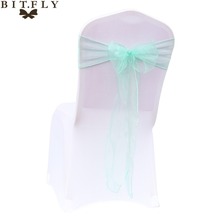 25 PCS Mint Green Wedding Organza Chair Cover Sashes Sash Party Banquet Decor Bow Mint Green Colour with free shipping 2024 - buy cheap