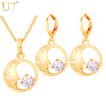 U7 Moon And Star Jewelry Sets For Women Gold/Silver Color AAA Zirconia Earrings And Necklace Set Wholesale S751 2024 - buy cheap