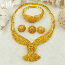 Conjunto de joias de ouro estilo dubai africano, conjunto de joias para mulheres, colar, brincos e pulseiras de luxo douradas para mulher e mãe 2024 - compre barato