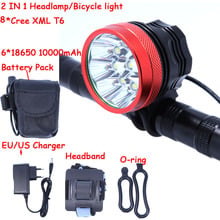 Faro delantero LED para bicicleta, Luz 2 en 1 8T6 12000LM 8 x XM-L T6, 3 modos con batería de 8,4 v 10000mAh + cargador 2024 - compra barato