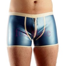 sexy fetish latex glued short in metallic blue and white trim 2024 - buy cheap