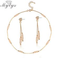 Mytys Bisuteria Jewellery Mesh Crystal Jewelry Sets New Arrival Link Chain Wire Tube Filled Necklace And Dangle Earrings Cn339 2024 - buy cheap