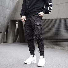 Calça cargo harajuku com bolso preto, calça masculina de moletom para corrida, hip hop, vários bolsos, 2019 2024 - compre barato