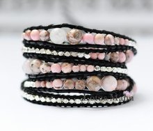 wrap handmade bracelet with Rhodochrosite  on black leather Wrap Bracelet on Leather 2024 - buy cheap