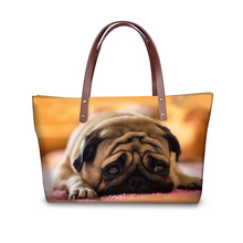 Bolso personalizado de neopreno para mujer, bolsa sencilla de hombro con diseño de cachorro, Pug, perro, gato 2024 - compra barato