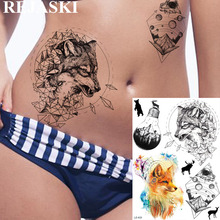 REJASKI-tatuajes temporales de lobo geométrico realista 3D, pegatina Tribal de zorro, tatuajes de diamantes para hombres, hoja de tatuaje de fragmento de montaña 2024 - compra barato