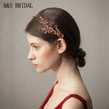 H & S-Diadema de cristales rojos para novia, accesorios para el cabello de boda, accesorios para el cabello de boda 2024 - compra barato