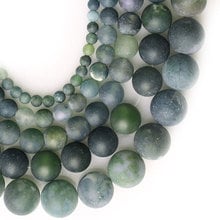 Cuentas de ágata redondas de 6-12mm para fabricación de joyas, brazaletes, abalorios de costura de 15 ", color verde escarchado, musgo, DIY 2024 - compra barato