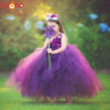 Burgundy Hydrangea Flower Girls Tutu Dress Children Wedding Jr. Bridesmaid Tulle Dress Kids Photo Prop Birthday Party Ball Gown 2024 - buy cheap