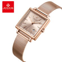 Julius relógio feminino de aço inoxidável, com pulseira em tela data, de quartzo, quadrado de luxo dourado rosa 2024 - compre barato