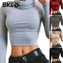 BKLD Fashion Tshirt 2018 Women Long Sleeve Cotton T Shirt Women Turtleneck Crop Top Autumn New Solid Black Shirt Women 2024 - buy cheap