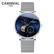 Carnival Ultrathin tourbillon auto mechanical watches men luxury brand full steel waterproof men watch clocks relogio kol saati 2024 - buy cheap