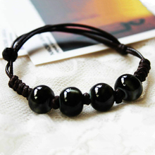 Pulsera con abalorios de cuero trenzado Vintage para mujer, brazalete de cuentas de cerámica negra de estilo chino, regalo de joyería 2024 - compra barato