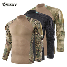 Camisa tática com estampa de camuflagem para homens, camisa militar para trilhas e acampamento, roupa com estampa de camuflagem para caça e treinamento de pesca 2024 - compre barato