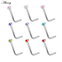 Alisouy 1pc Nose Studs Nose Rings 316L Stainless Steel Cubic Zirconia Crystal L Shape 20G Women's Prong Piercing Body Jewelry 2024 - buy cheap
