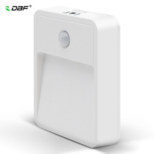 DBF-Sensor de movimiento infrarrojo PIR, 2 Led, Detector de luz nocturna inalámbrico con luz de pared, encendido/apagado automático, para armario, funciona con pilas AAA 2024 - compra barato