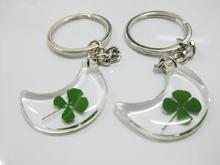 specimen 12 PCS Good Luck Real Four Leaf Clover Jewelry Moon Design Keychain Gift NEW 2024 - buy cheap