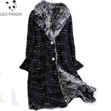 Superior quality Plaid 100% Wool Coat 2019 Winter Women's Real Fur Cloak Natural Lamb Fur Lining Woolen Coat Super Warm Coats 2024 - buy cheap