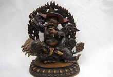 song voge gem S0595 Tibetan 100% purple Copper Bronze King Gesar Buddha Ride on Lion Foo Dog Statue 2024 - buy cheap