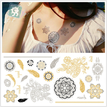 Waterproof Temporary gold tattoo Sticker mehndi mandala sliver metallic stickers flash tatoo fake tattoos 2024 - buy cheap