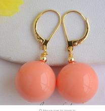 16MM ROUND PINK CORAL SOUTH SEA SHELL PEARL DANGLE EARRING Natural stone bread Earing silver big earrings 2024 - buy cheap