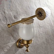 Antique Brass Wall Mounted Bathroom Ceramic Cup and Brass Toilet Brush Holder Wba490 2024 - buy cheap