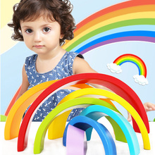 DROPSHIPPIN 7PCS Wooden Rainbow Blocks Colorfull Stacker Kid Rainbow Building Blocks Montessori Educational Wooden Toys 2024 - buy cheap