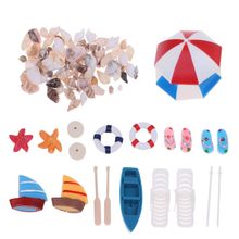 Beach Sun Umbrella Boat Shell Kits Miniature Landscape Fairy 1/12 Dollhouse Garden Figurine Miniature Ornament Decor 2024 - buy cheap